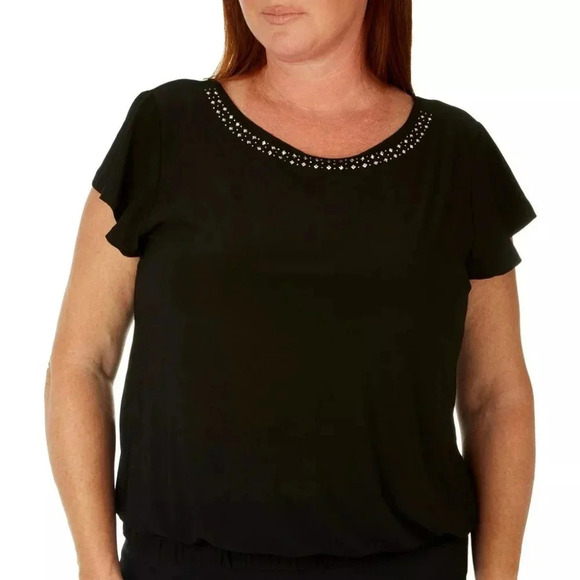 NY COLLECTION | Studded Open Back Top in Black sz 2X - Picture 5 of 5